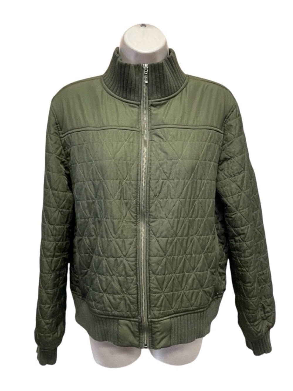Prana Olive Green Quilted BomberJacket with Sherpa Lining L